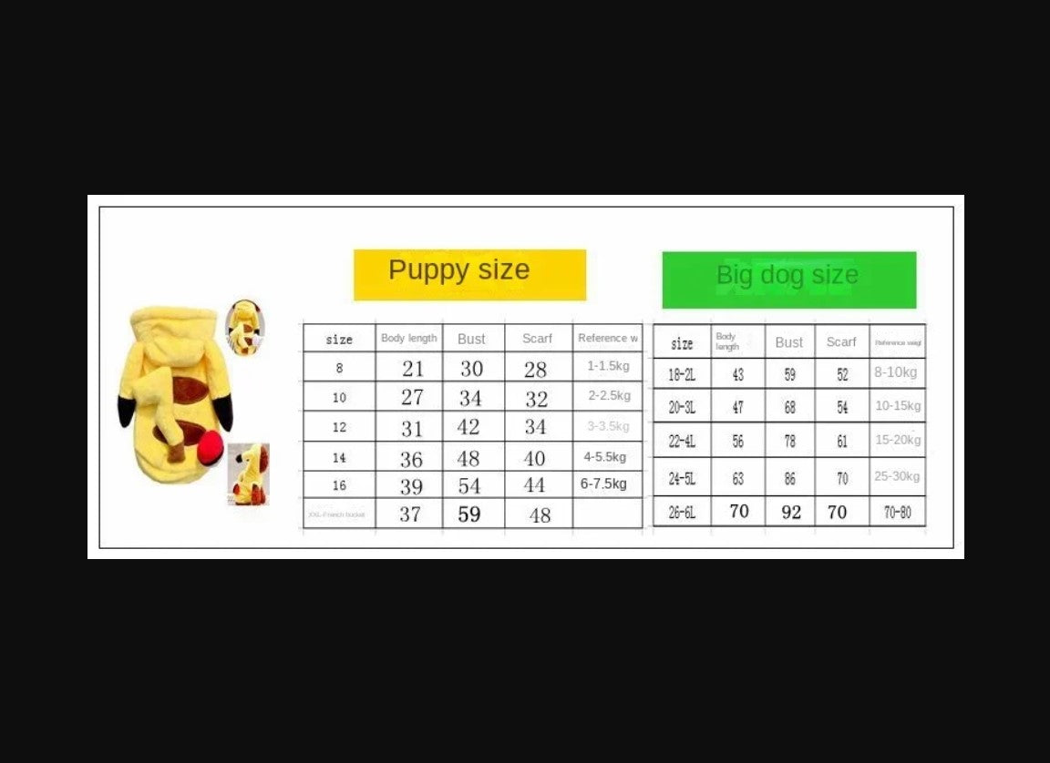 Pull Pikachu double couche avec capuche vêtement d'hiver pour chien et chat