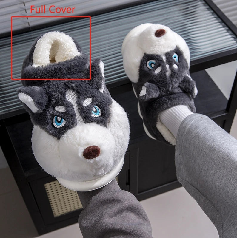 Chaussons en peluche style patte de chien-loup