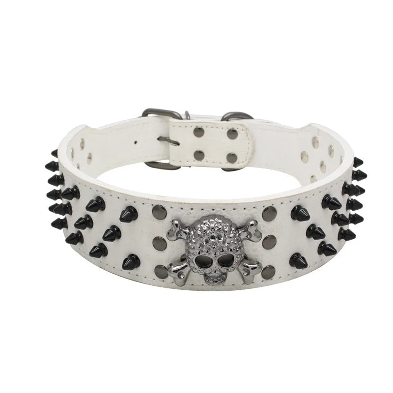 Collier de chien en cuir clouté à pointe style Skull