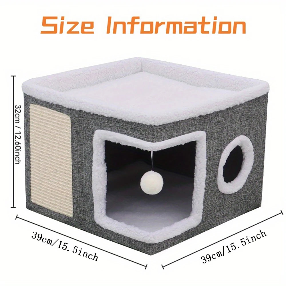 Maison design pliable d'intérieur, griffoir et base antidérapante