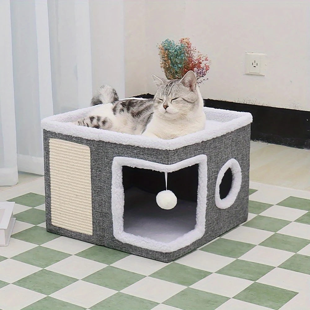 Maison design pliable d'intérieur, griffoir et base antidérapante