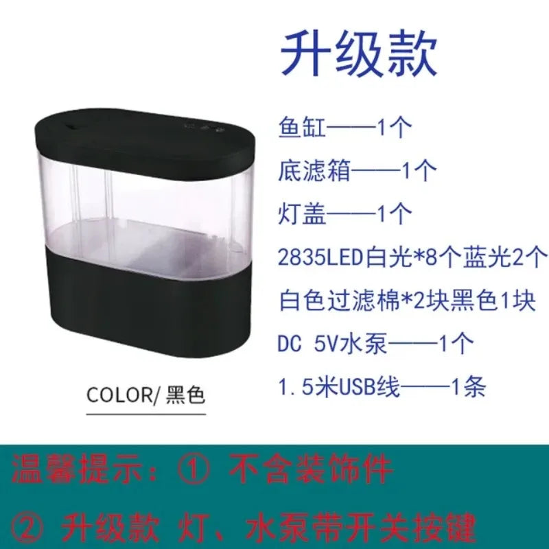 Mini aquarium de bureau USB Pompe à eau intégrée / Lumière LED / Filtre