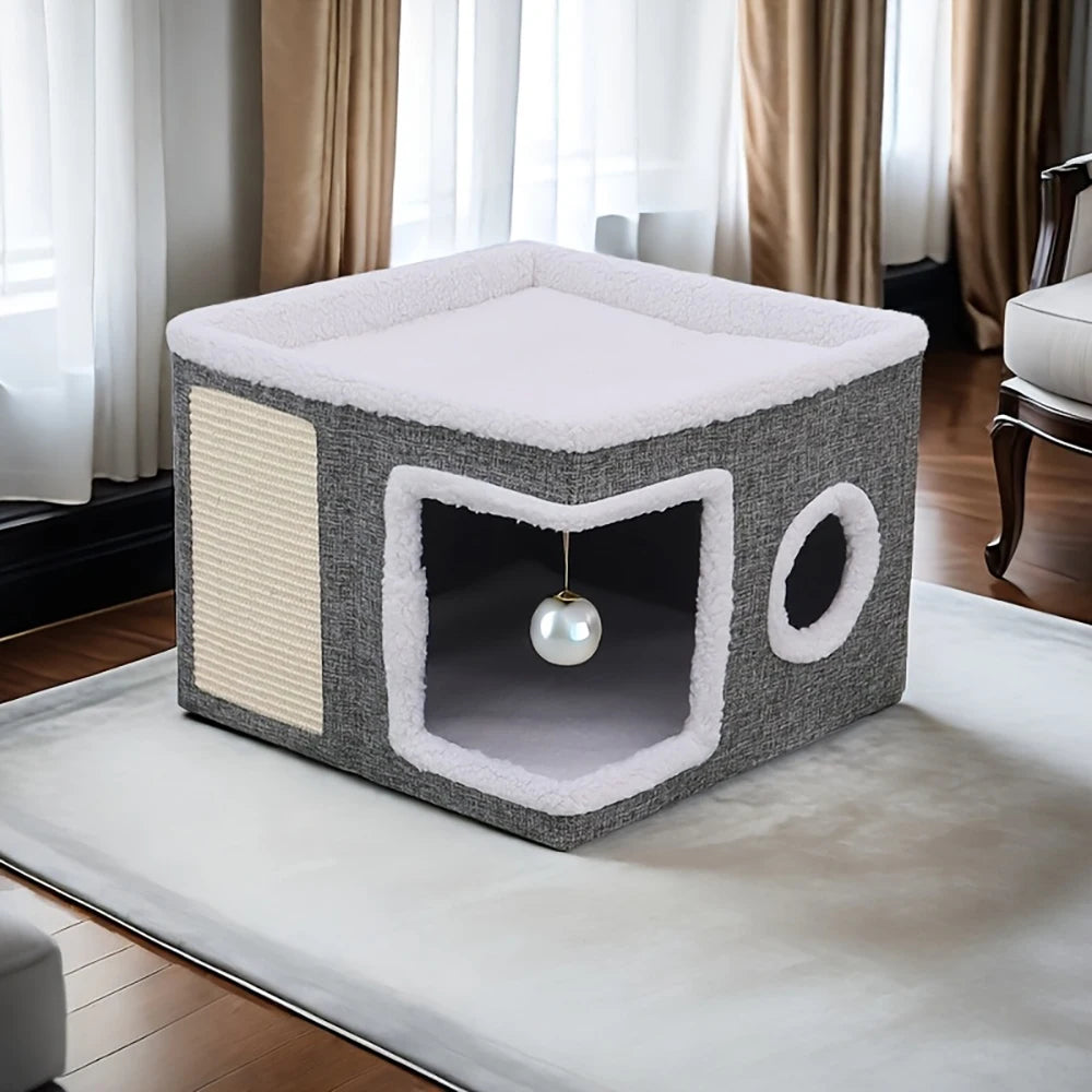 Maison design pliable d'intérieur, griffoir et base antidérapante