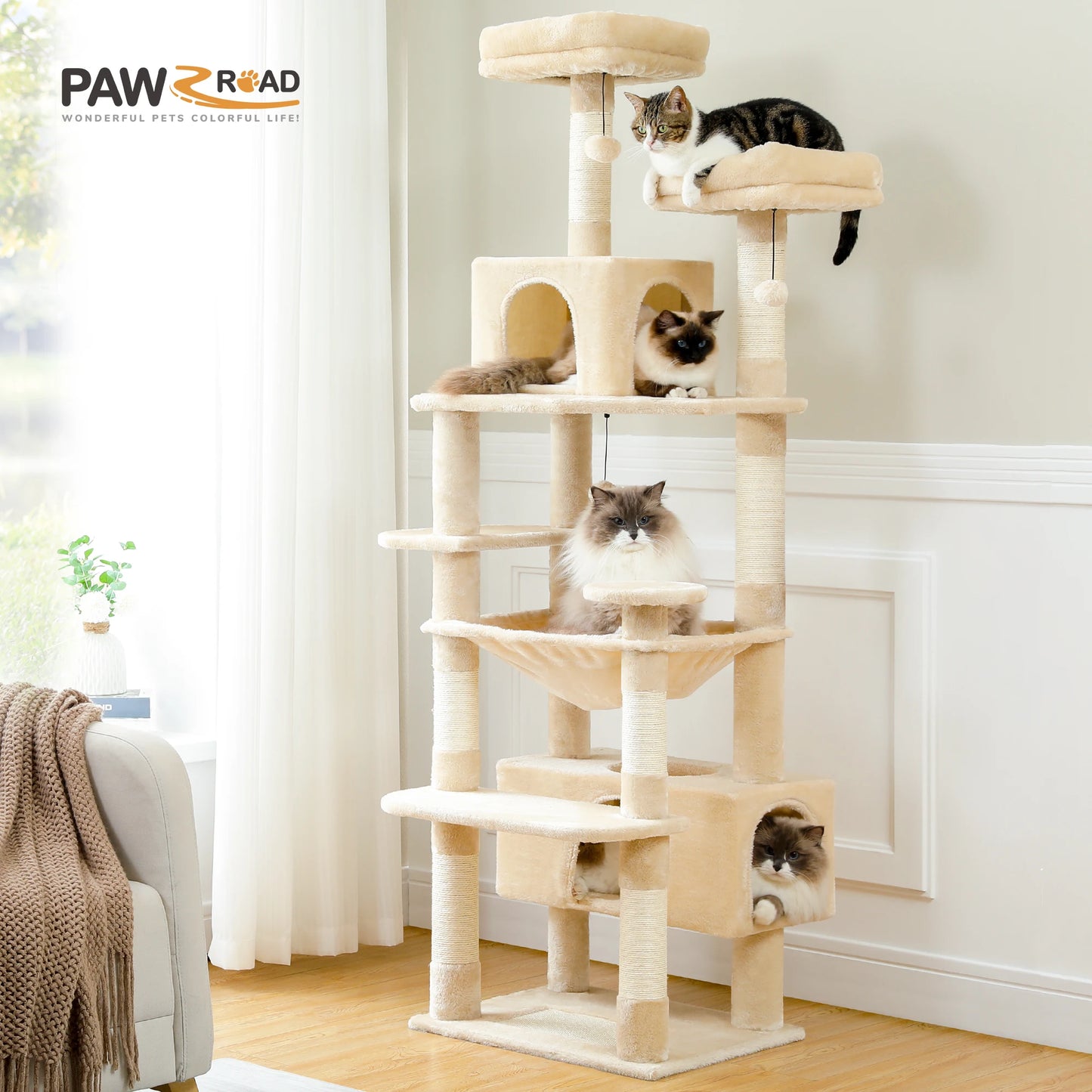 Arbre à chat de luxe avec hamac condo grande tour à chat PAWZRoad