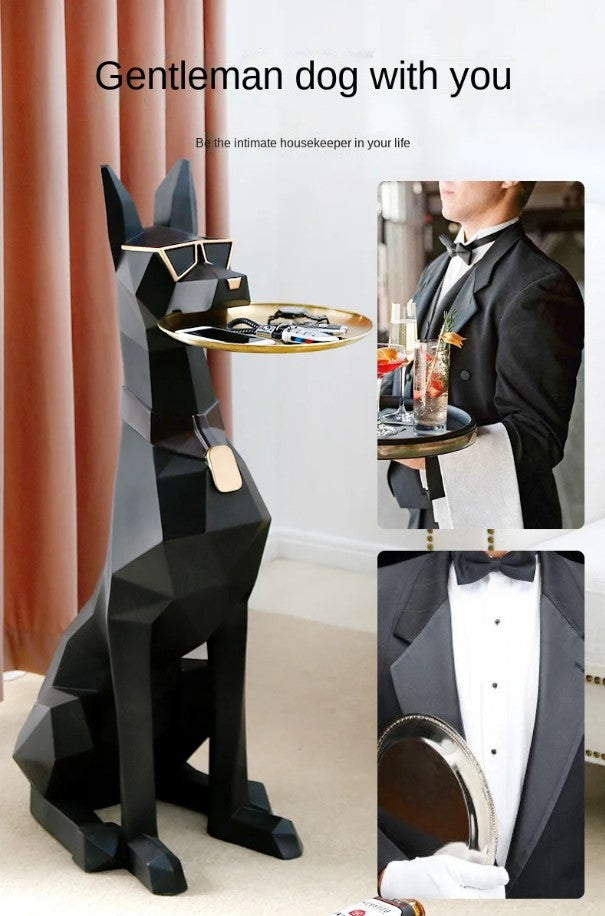 Statue décoration chien gentleman avec plateau