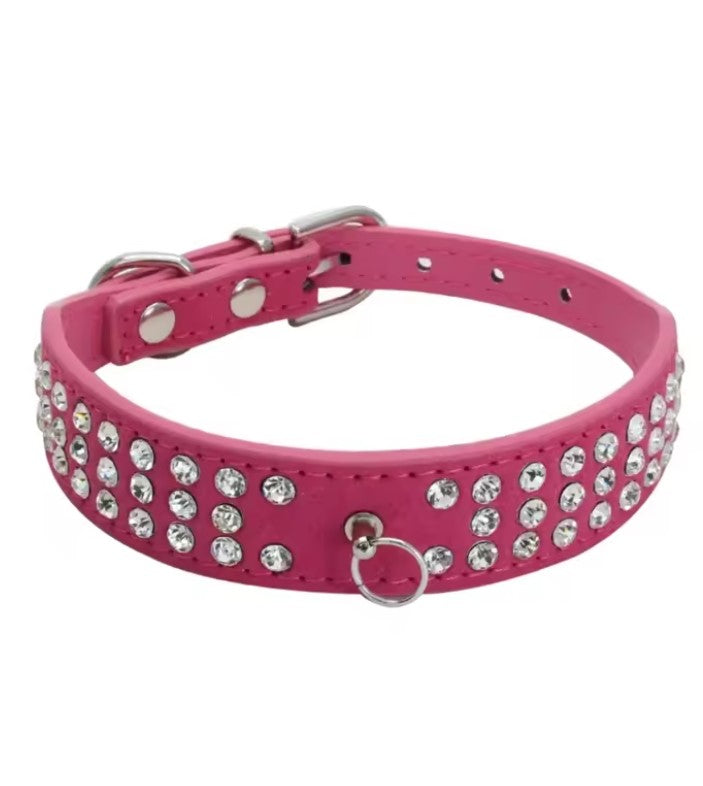 Collier pour chien en strass, cuir suédé