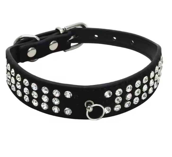 Collier pour chien en strass, cuir suédé