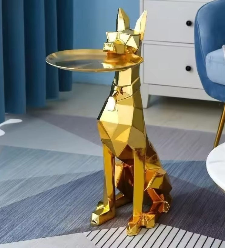 Statue décoration chien gentleman avec plateau