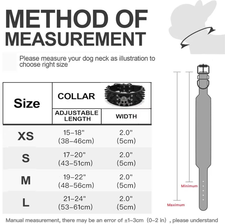 Collier de chien en cuir clouté à pointe style Skull