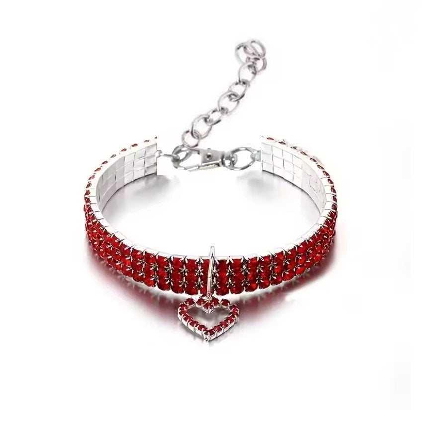 Collier à strass et pendentif coeur pour chat et chien