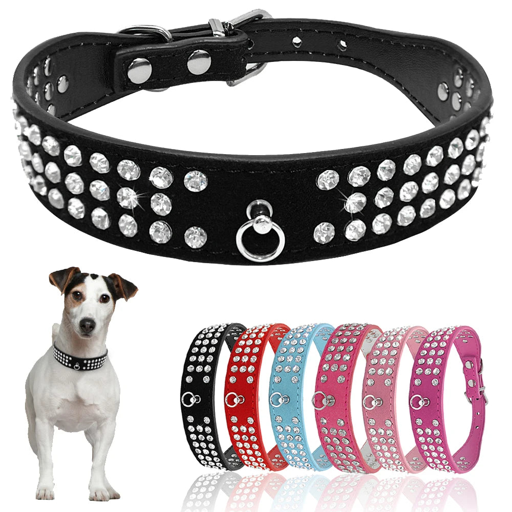 Collier pour chien en strass, cuir suédé