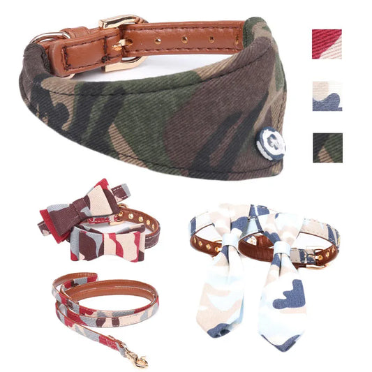 Collier de Camouflage pour chien et chat , laisse, nœud papillon