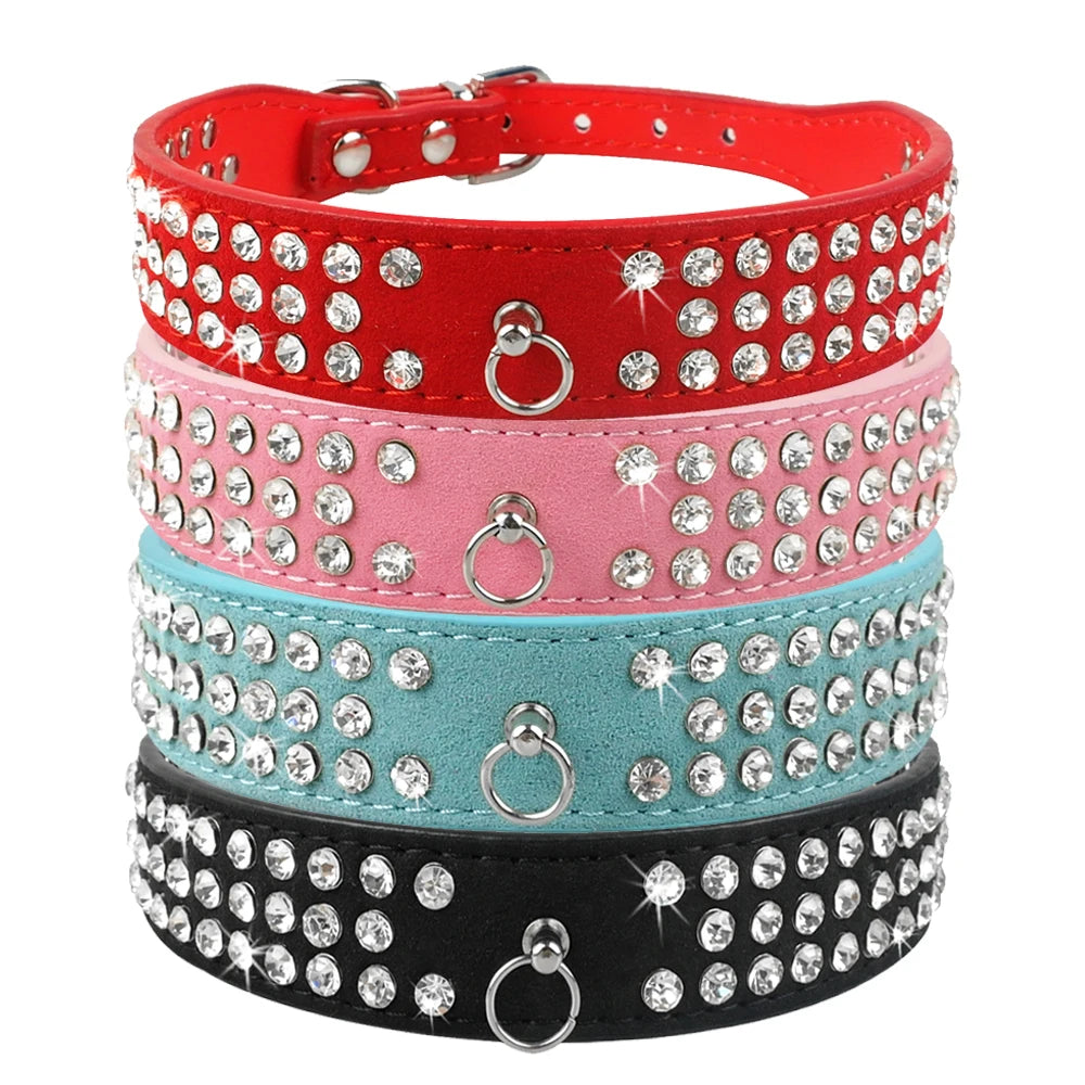 Collier pour chien en strass, cuir suédé