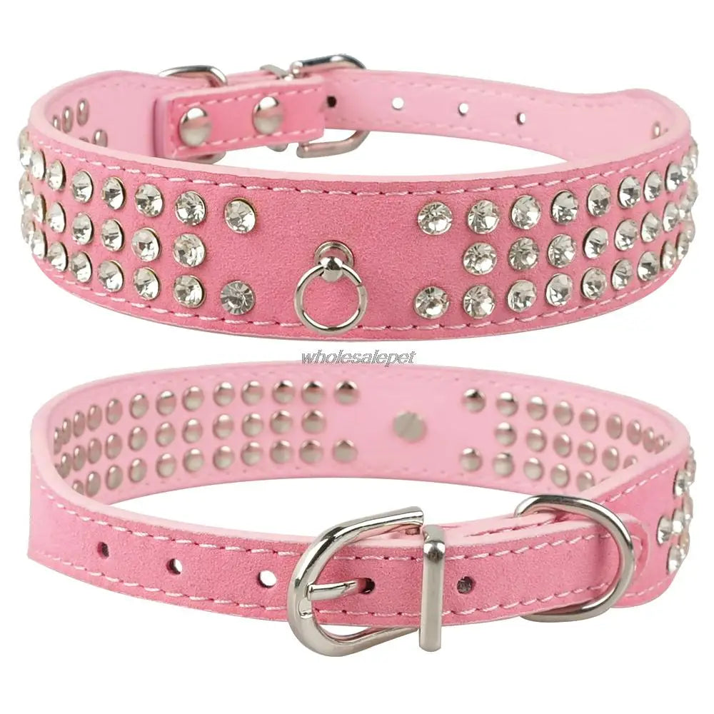 Collier pour chien en strass, cuir suédé