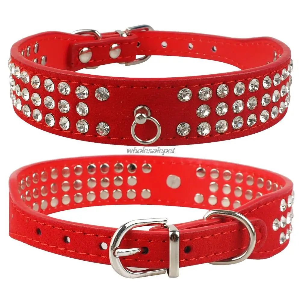 Collier pour chien en strass, cuir suédé