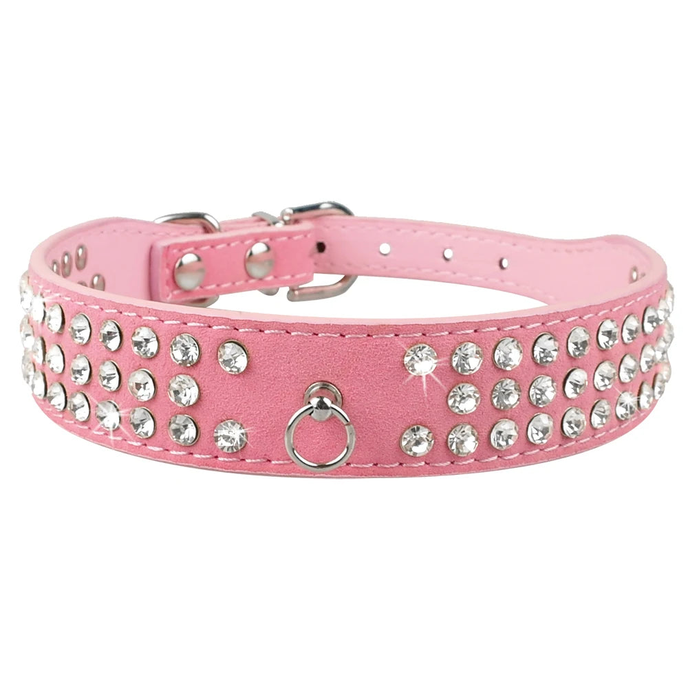 Collier pour chien en strass, cuir suédé