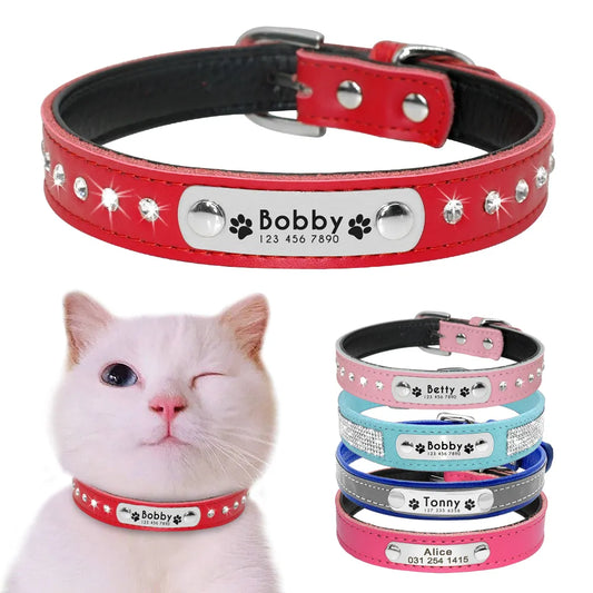 Collier en cuir personnalisé pour chat et petit chien