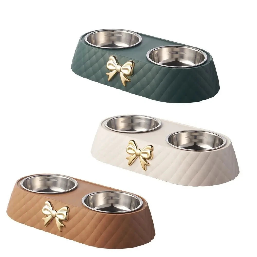 Gamelle double bol design luxe Nœud papillon pour chat et chien