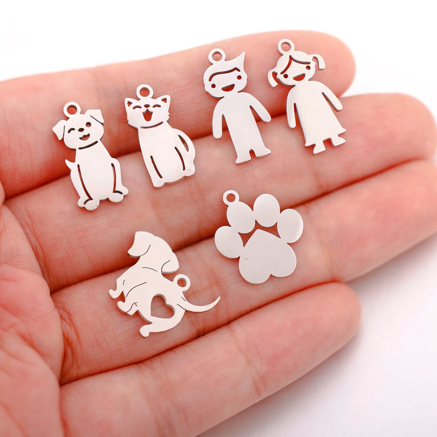 Lot de 5 breloques en forme d'animaux, pendentifs en acier inoxydable