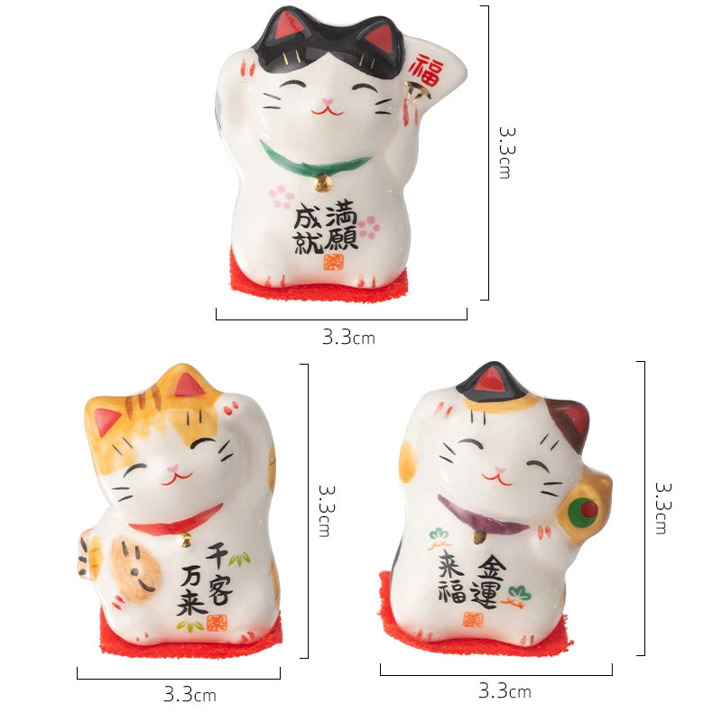 3 mini chat Maneki Neko  porte-bonheur en céramique