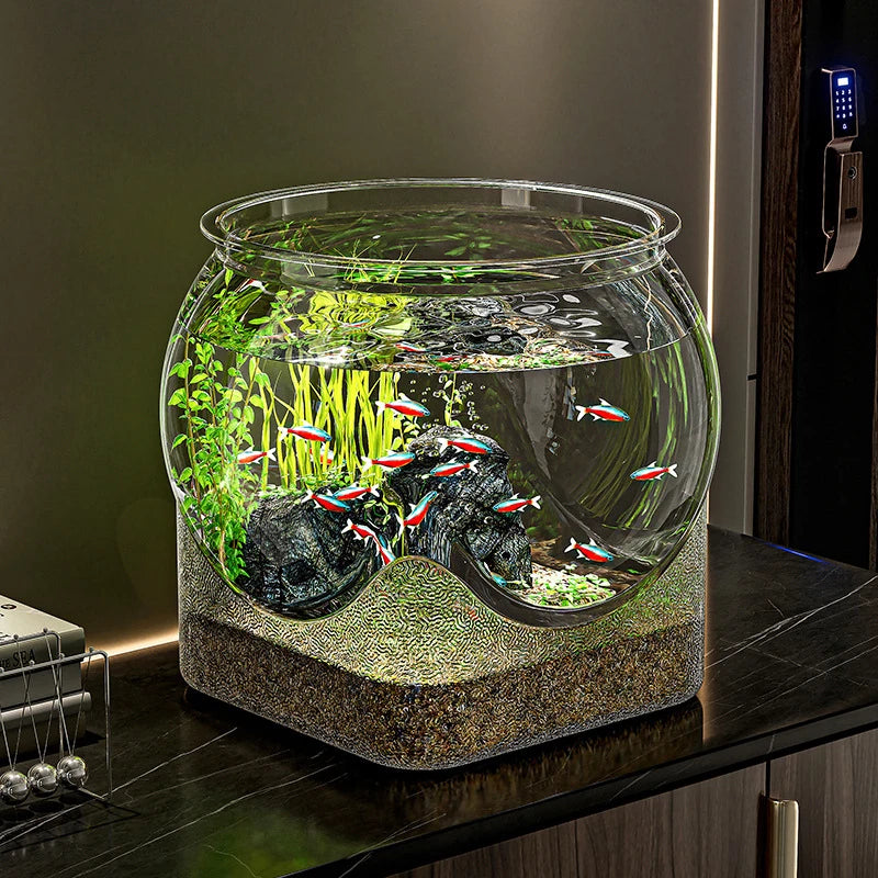 Aquarium rond transparent ornemental pour poissons rouges ou plantes