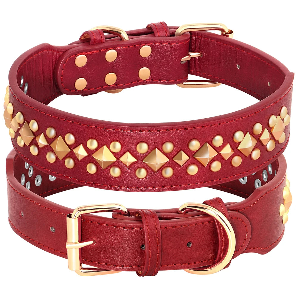 Collier pour chien en cuir cloutés à pointes dorées