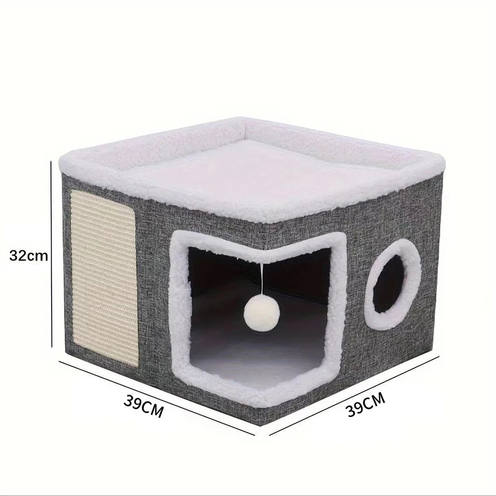 Maison design pliable d'intérieur, griffoir et base antidérapante