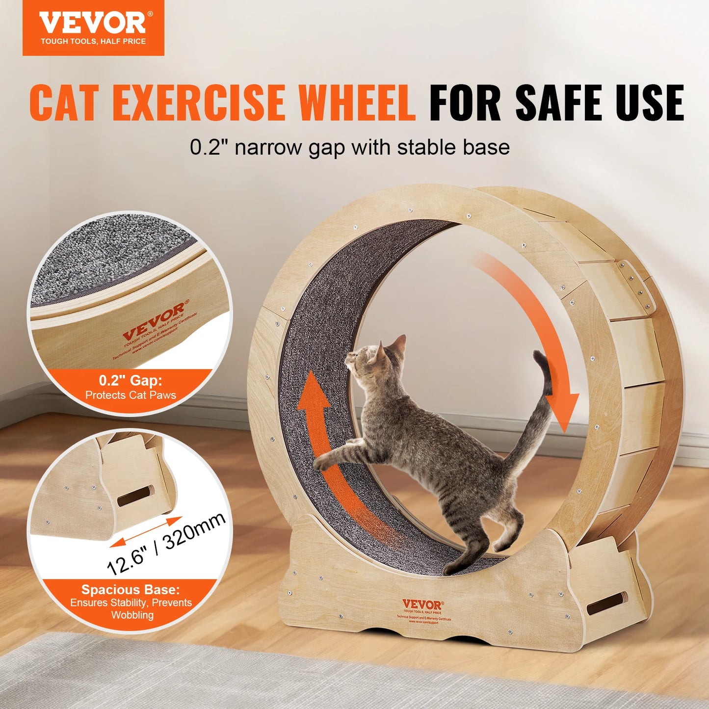 VEVOR Roue d'exercice pour chat en bois naturel, jouet de course silencieux, tapis roulant