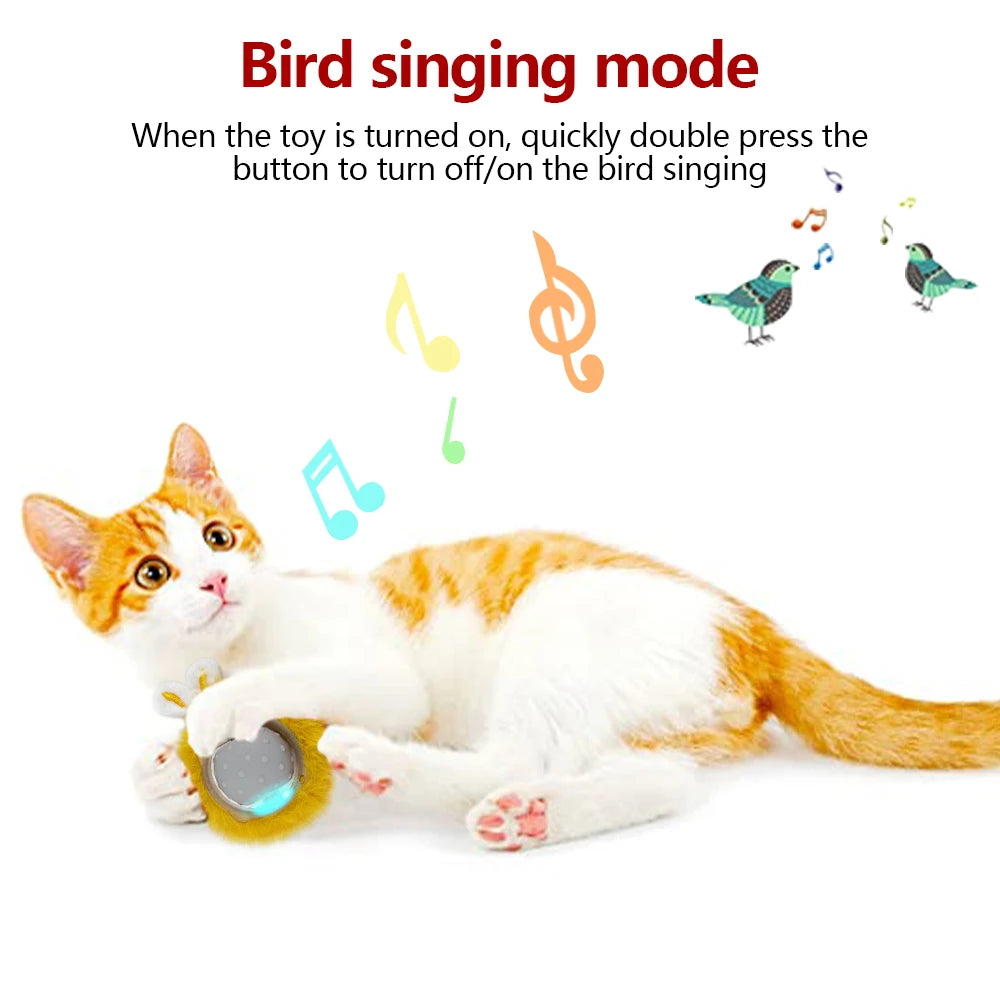 Balle interactive intelligente avec son d'oiseau, lumière LED pour chat