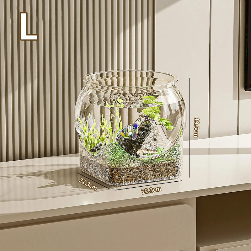 Aquarium rond transparent ornemental pour poissons rouges ou plantes