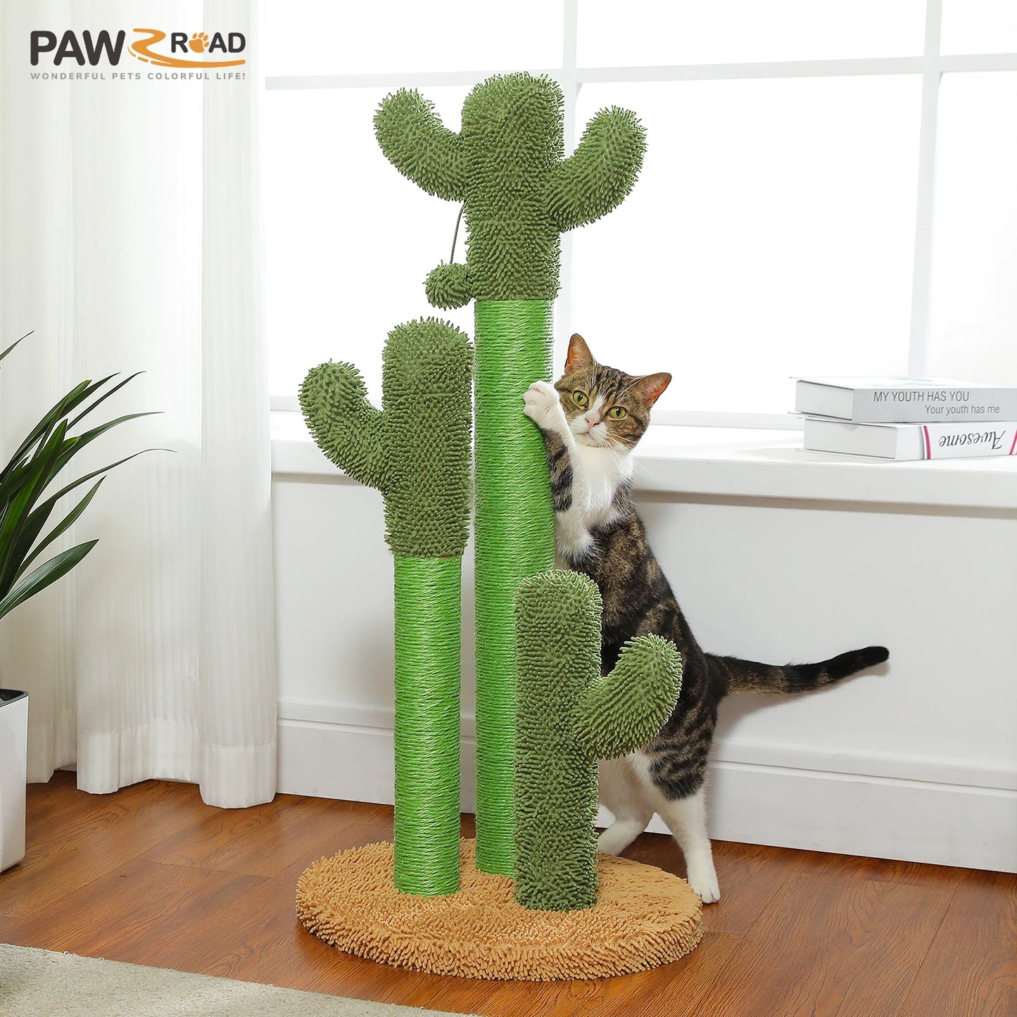 Arbre à chat à plusieurs niveaux en forme de cactus avec griffoir et jouet pour chat