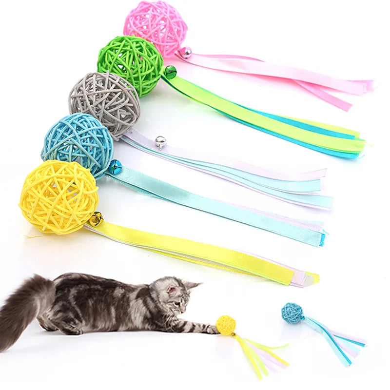 Jouet pour chat, boule en rotin multicolore