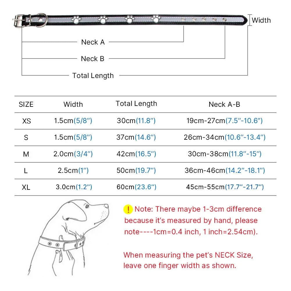 Collier de sécurité en cuir réfléchissant pour chien