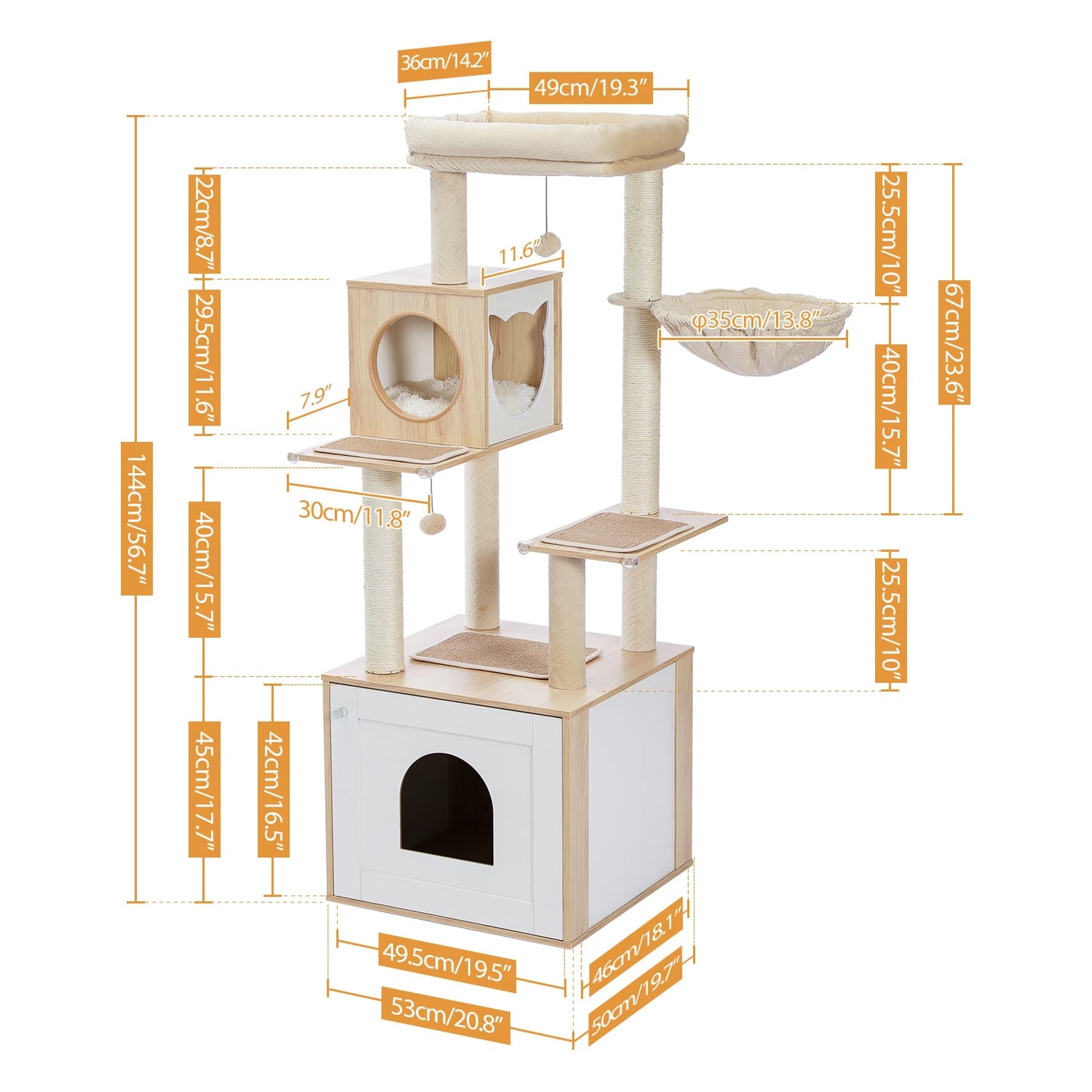 Arbre à chat de 144 cm avec rangement litière  PAWZRoad