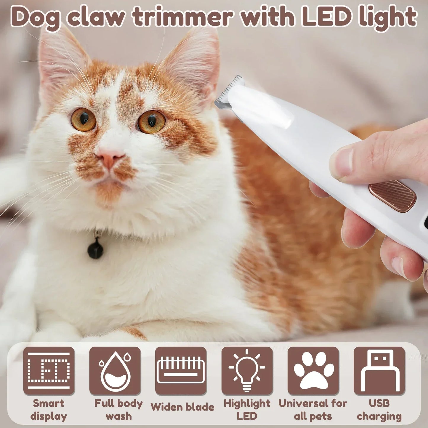 Tondeuse à pattes pour animaux de compagnie avec lumière LED