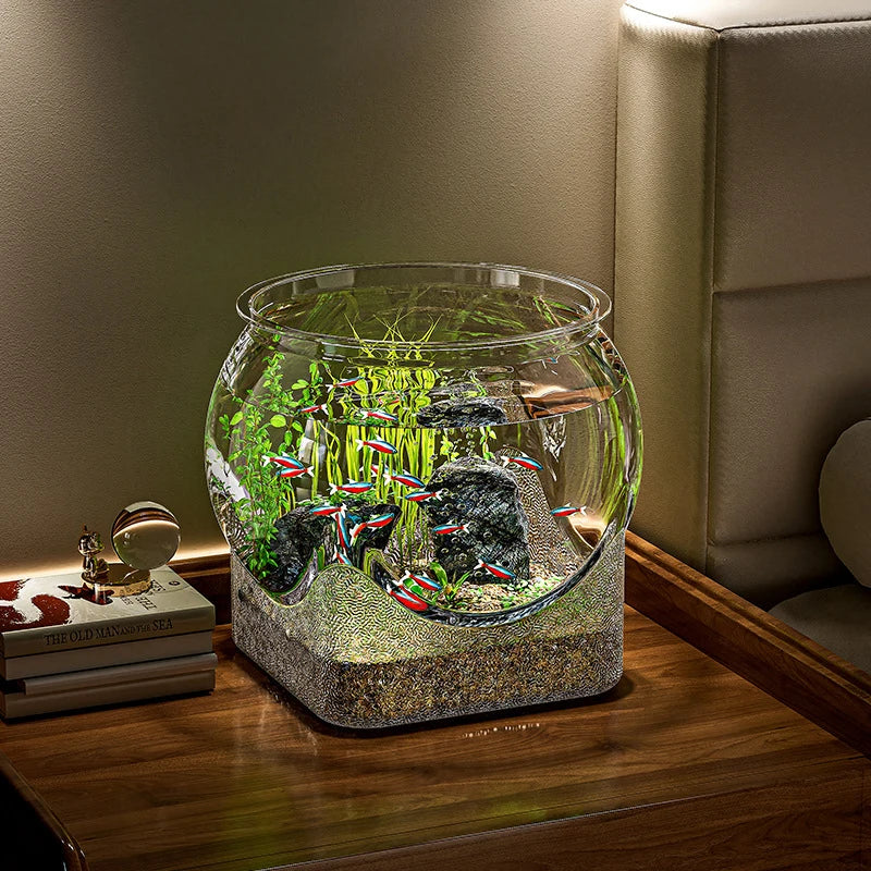 Aquarium rond transparent ornemental pour poissons rouges ou plantes