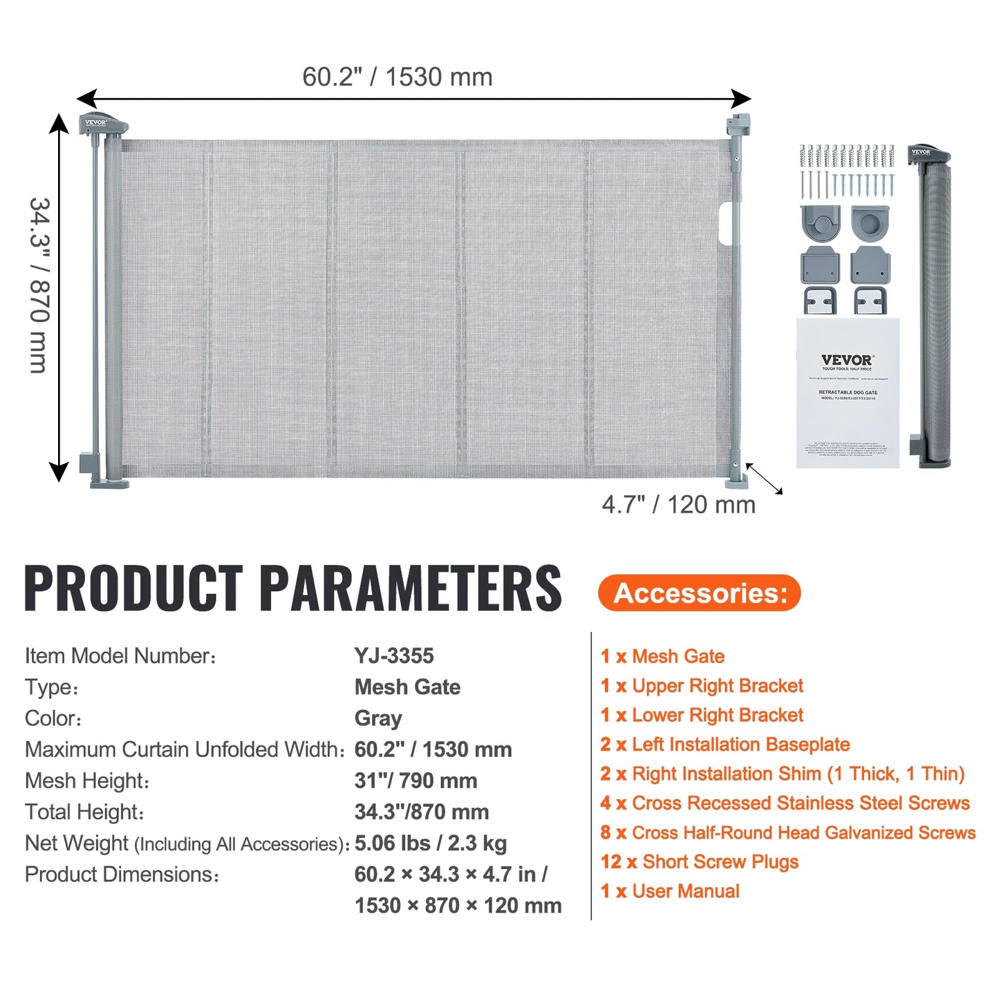 Barrière rétractable pour animaux de compagnie VEVOR