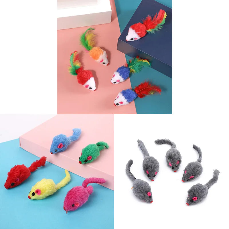 Lot de 5 souris de simulation en peluche pour chat - Jouet interactif