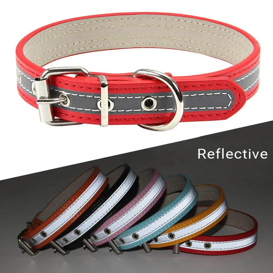 Collier de sécurité en cuir réfléchissant pour chien