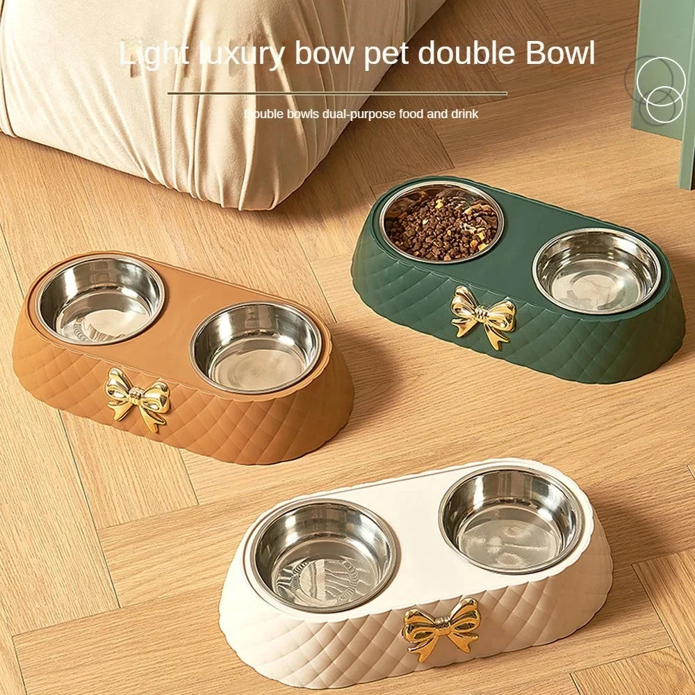 Gamelle double bol design luxe Nœud papillon pour chat et chien