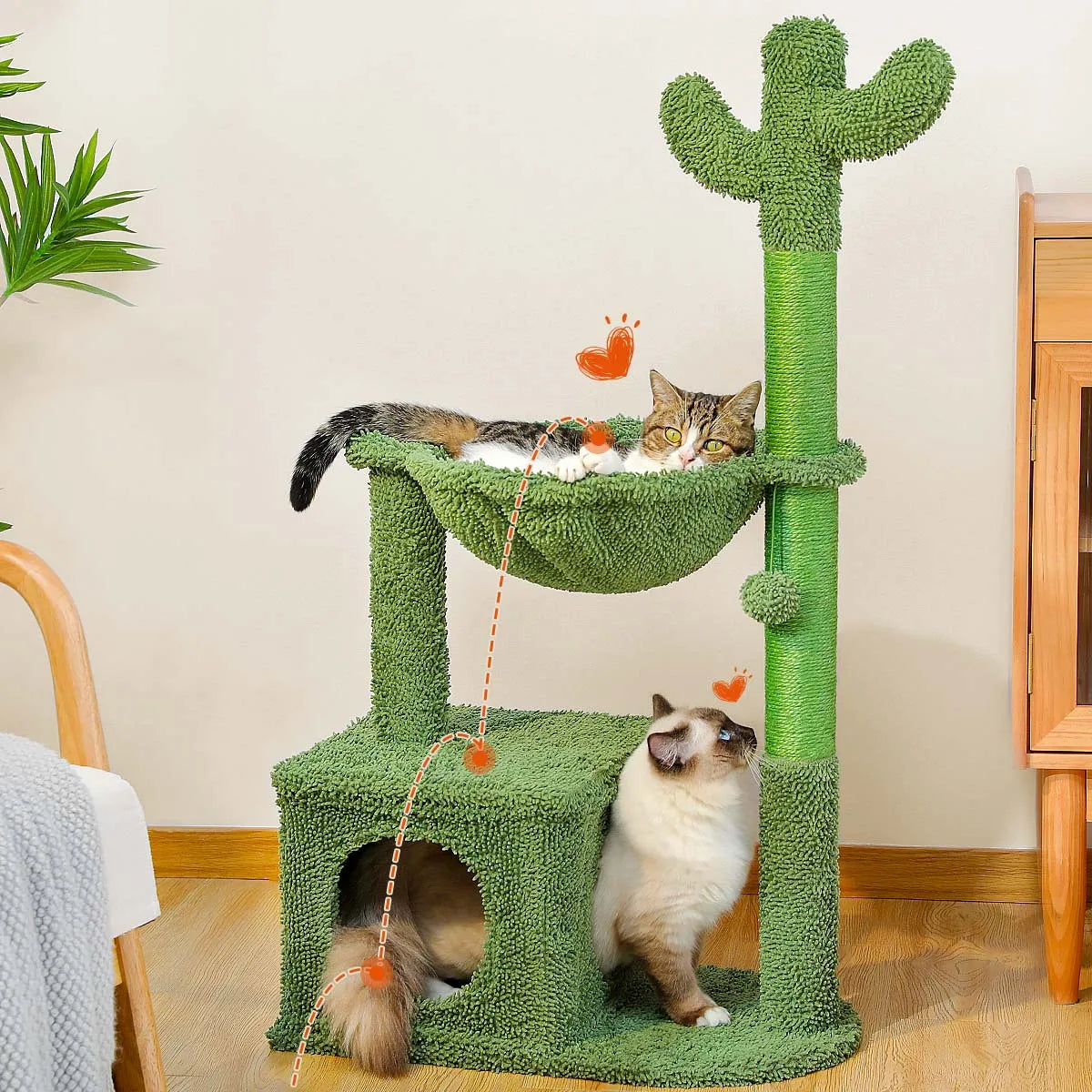 Arbre à chat à plusieurs niveaux en forme de cactus avec griffoir et jouet pour chat