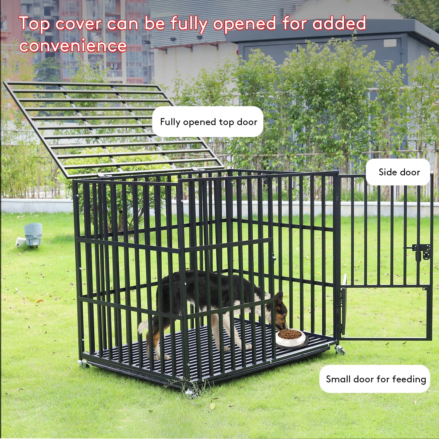 Cage pour chien robuste avec 4 roues verrouillables, 3 portes, plateau amovible