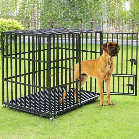 Cage pour chien robuste avec 4 roues verrouillables, 3 portes, plateau amovible