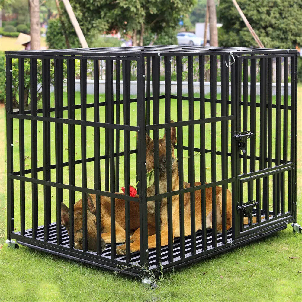 Cage pour chien robuste avec 4 roues verrouillables, 3 portes, plateau amovible