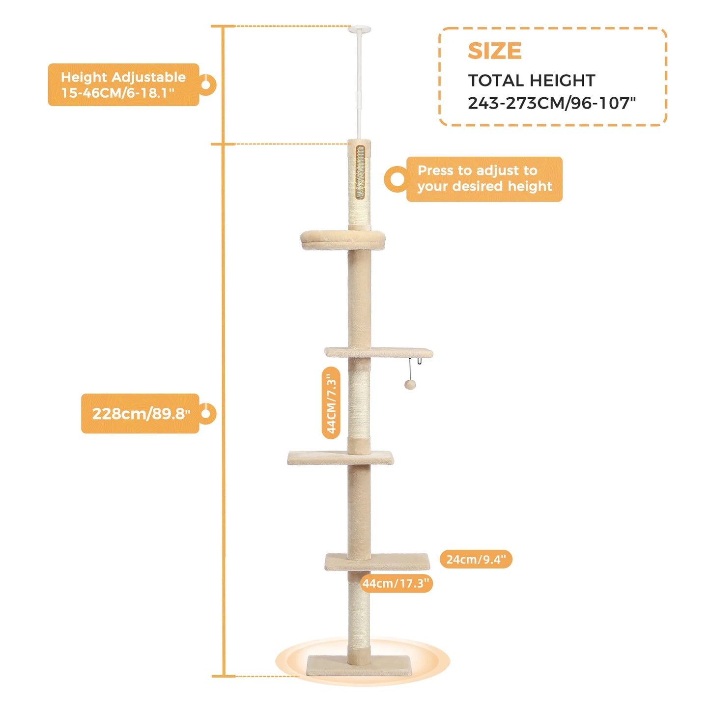 Arbre à chat réglable en hauteur 239-275cm