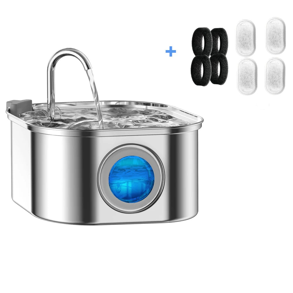 Fontaine à eau en acier inoxydable avec LED pour chien et chat