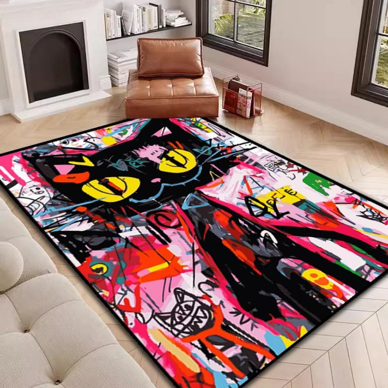 Tapis design graffiti décoratif motif chat