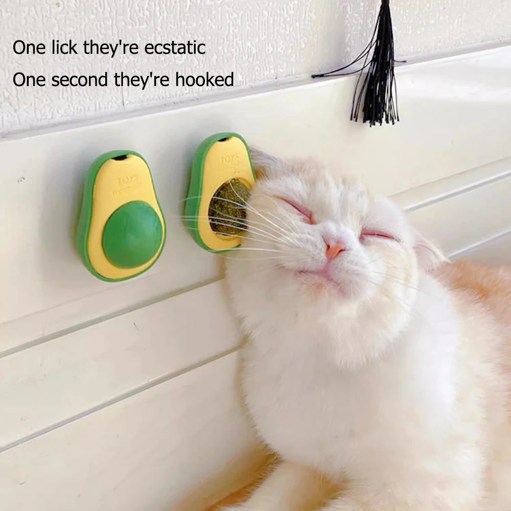 Jouet à l'herbe à chat en forme d'avocat. Boule murale rotative
