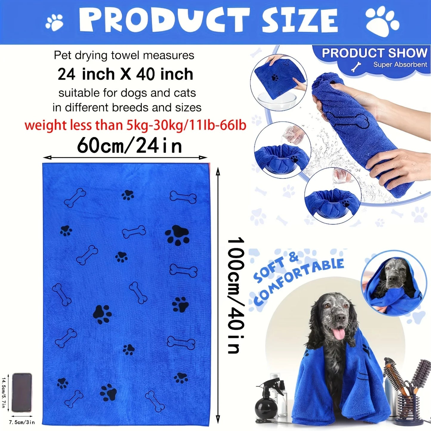 Serviette en microfibre à séchage rapide pour chien et chat