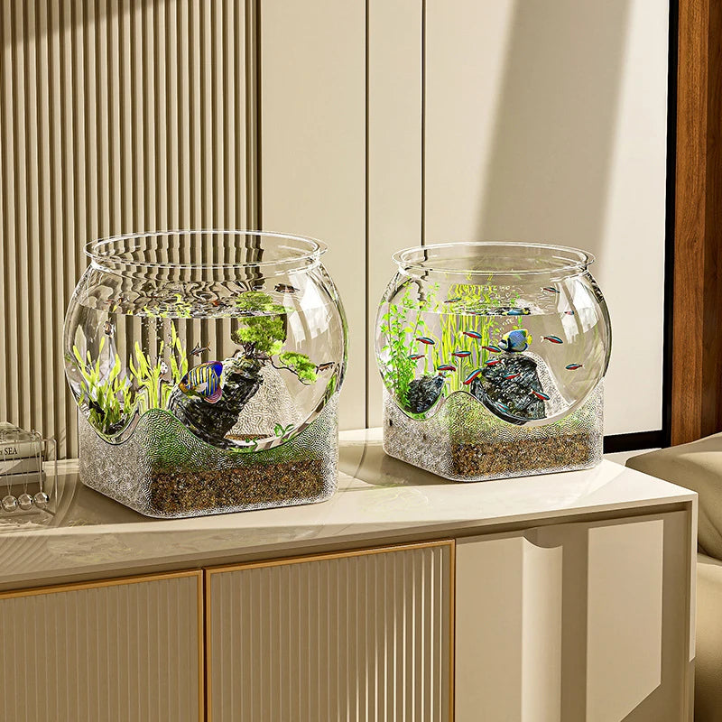 Aquarium rond transparent ornemental pour poissons rouges ou plantes